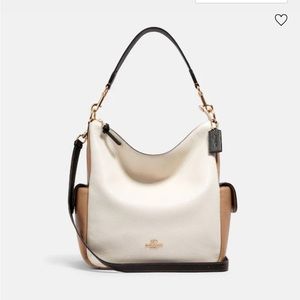 Authentic Coach Pennie Shoulder Bag Purse in Colorblock- White/Cream, Tan, Black